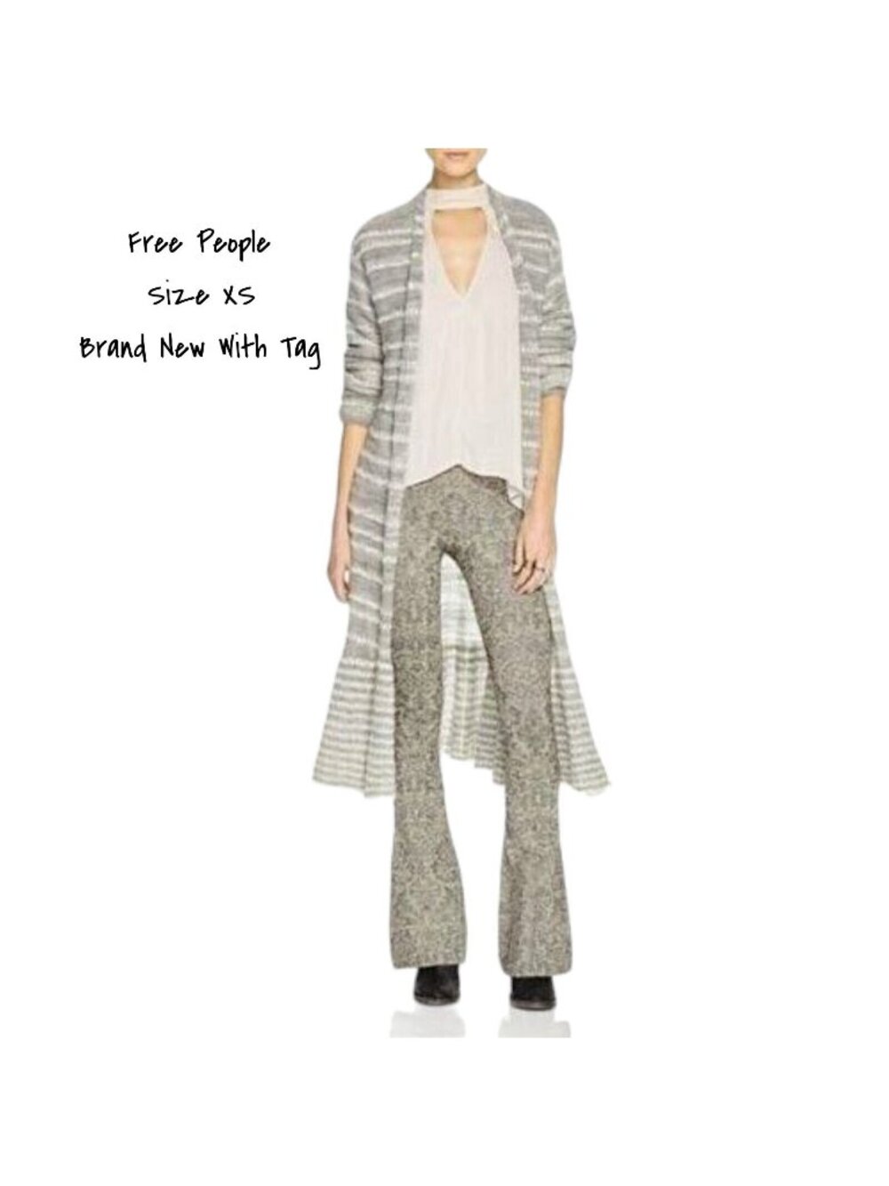 Free People Duster Cardigan Sweater Open-Front Striped Size XS New With Tag